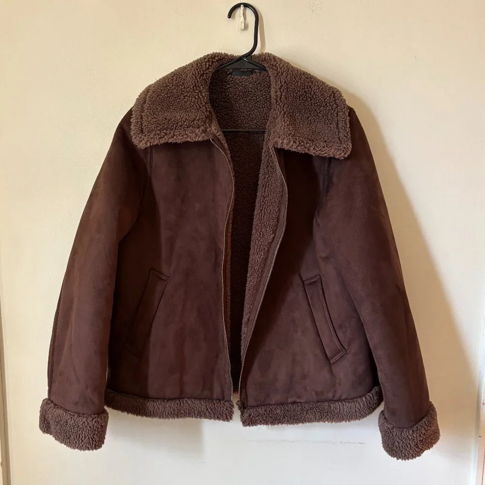 Uniqlo Women's Pile-Lined Jacked Dark Brown Size M - Picture 1 of 9